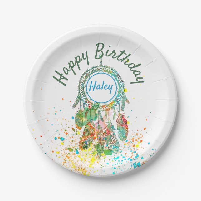 Plato De Papel Atrapasueños salpicadura personalizado  (Anverso)