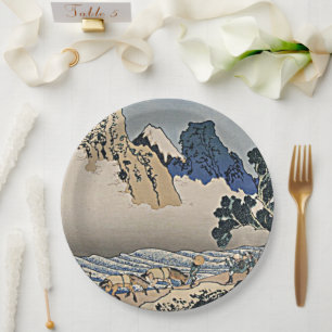 Plato De Papel Atrás de la montaña Fuji del río Minobu Hokusai