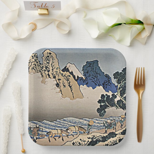 Plato De Papel Atrás de la montaña Fuji del río Minobu Hokusai (Boda)