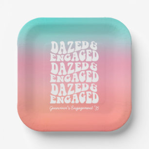 Plato De Papel Aturdido y Comprometido Texto Retro Pink Aqua