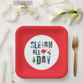 Plato De Papel Audaces Mascarillas Letras Escenas De Invierno 'Sl