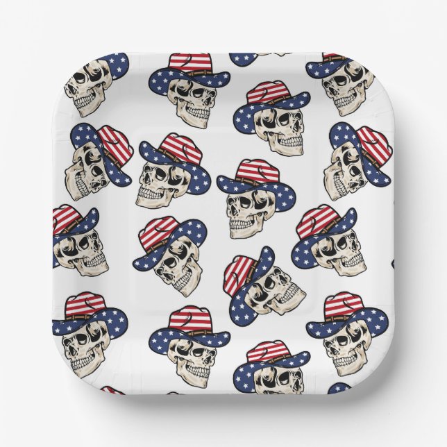 Plato De Papel Audaz Cowboy Skull Americano (Anverso)