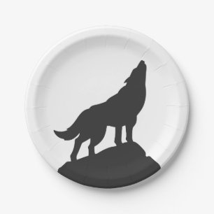 Plato De Papel aullante de silueta de lobo - Elegir color de fond