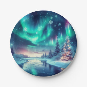 Plato De Papel aurora borealis/Navidades/invierno