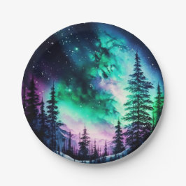 Plato De Papel Aurora Celestial Borealis Luces del Norte Vivid