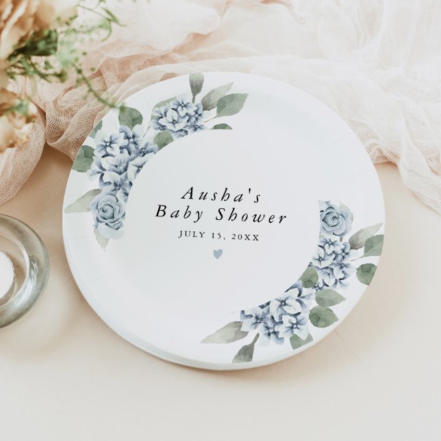 Plato De Papel AUSHA Dusty Blue Floral Boy Baby Shower (Subido por el creador)