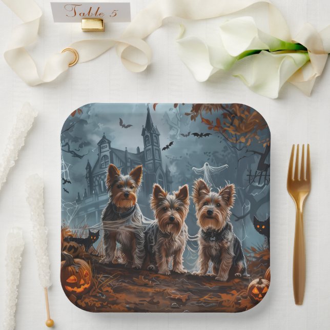 Plato De Papel Australia Terrier Halloween Noche Doggy Delight (Boda)