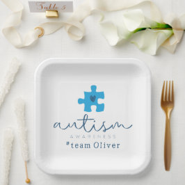 Plato De Papel autism awareness blue puzzle piece #team name 