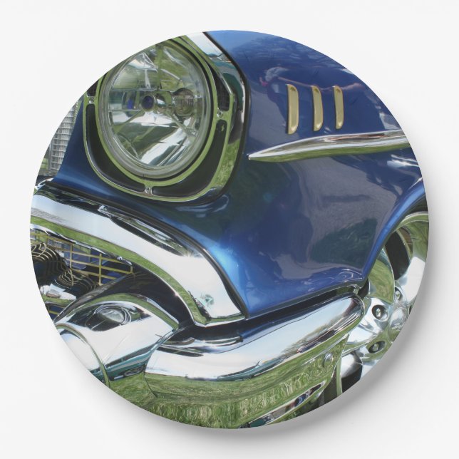 Plato De Papel Auto azul de la época Chevy 1957 (Anverso)