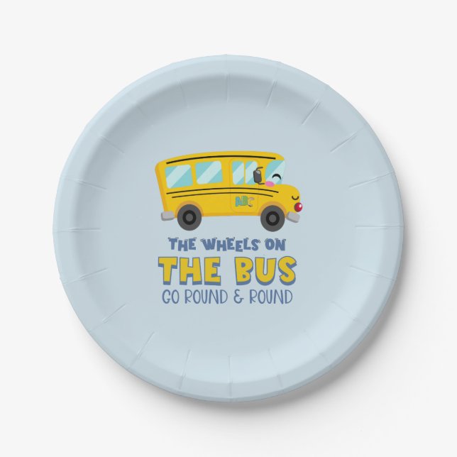 Plato De Papel Autobús Escolar Amarillo 1er Cumpleaños (Anverso)