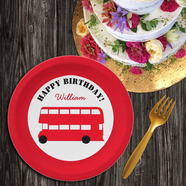 Plato De Papel Autobús Rojo Doble Decker de Londres, niños britán (Subido por el creador)