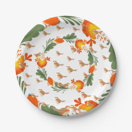 Plato De Papel Autumn Bird Folk Art