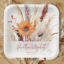 Plato De Papel Autumn Boho Floral Boda | Blanco