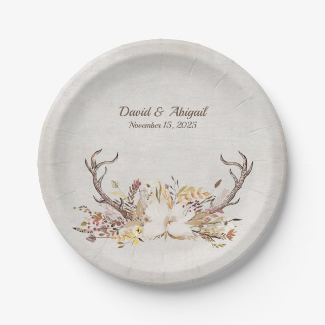 Plato De Papel Autumn deer antler boda (Anverso)