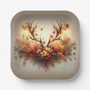Plato De Papel Autumn Deer Antler Bouquet