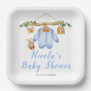 Plato De Papel Autumn Fall Clothes Line Boy Baby Shower