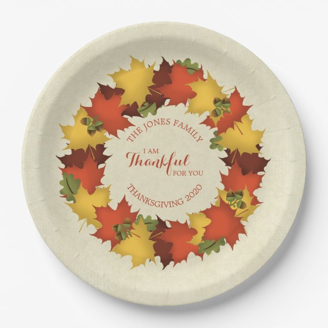 Plato De Papel Autumn Leaves Thanksending Wreath (Anverso)