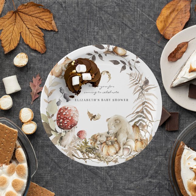 Plato De Papel Autumn Mushroom | Woodland Forest Baby Shower (Subido por el creador)