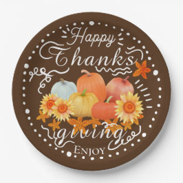 Plato De Papel Autumn Pumpkin Brown