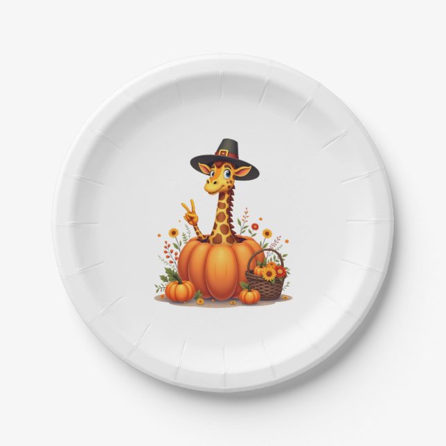 Plato De Papel Autumn Pumpkin Fall Giraffe Thanksgiving Womens Me (Anverso)