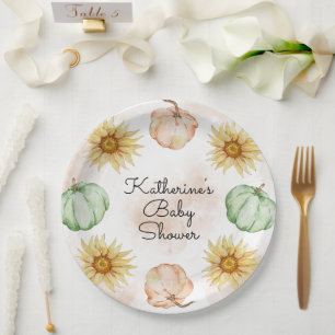 Plato De Papel Autumn Pumpkin Sunflowers Baby Shower