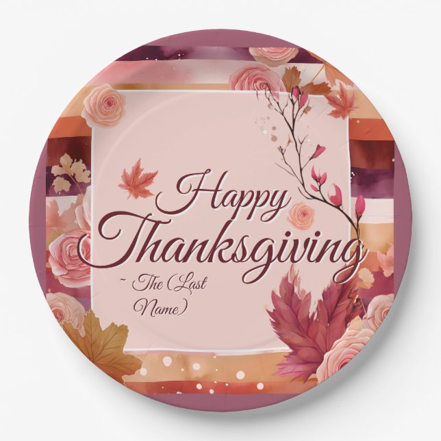 Plato De Papel Autumn Rose Happy Thanksgiving Paper Napkin (Anverso)