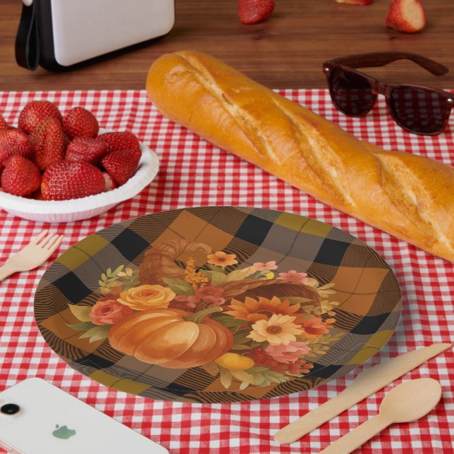 Plato De Papel Autumn Thanksgiving Cornucopia (Picnic)