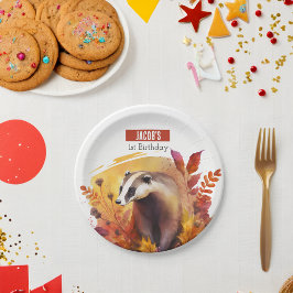 Plato De Papel Autumn vibes Badger - Fiesta de cumpleaños -