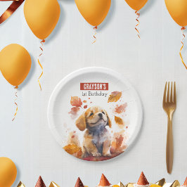 Plato De Papel Autumn vibes Puppy - Fiesta de cumpleaños -