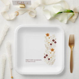 Plato De Papel Autumn Wildflower Elegant Boho Boda