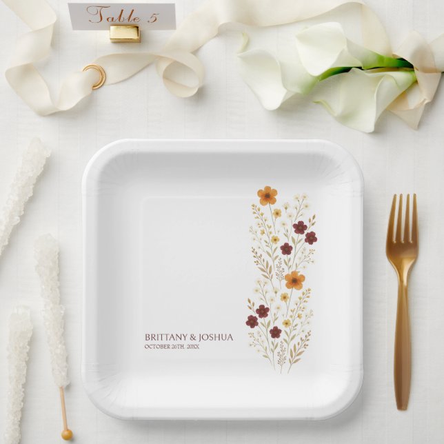Plato De Papel Autumn Wildflower Elegant Boho Boda (Boda)