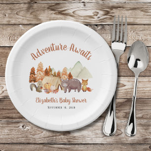 Plato De Papel Autumn Woodland Animals Adventure Baby Shower