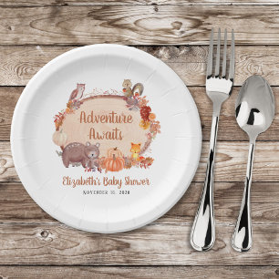 Plato De Papel Autumn Woodland Animals Baby Shower