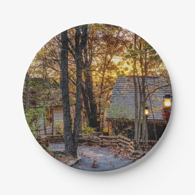 Plato De Papel Autumn Woods Sunset Walkway (Anverso)