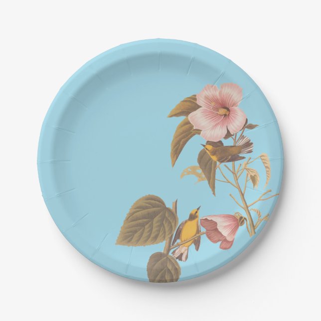 Plato De Papel Ave de Abeja Amarilla Amarilla Azul Audubon (Anverso)