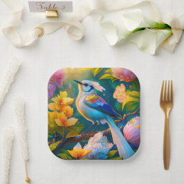 Plato De Papel Ave de Fantasía Ala de Arcoíris