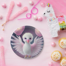 Plato De Papel Ave dulce blanco y rosa