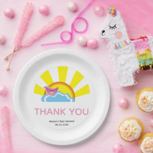 Plato De Papel Ave dulce y sol Baby Shower Gracias