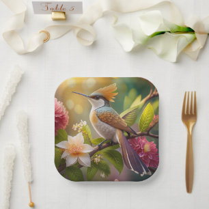 Plato De Papel Ave Fantasy de Honeyeater con cresta dorada