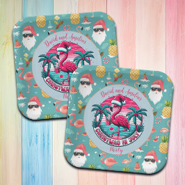 Plato De Papel Ave Flamingo con Navidades Gorras en Fiesta de jul