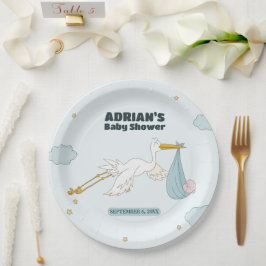 Plato De Papel Ave llevando a un chico lindo es una invitación de