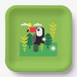 Plato De Papel Ave Tropical Turca