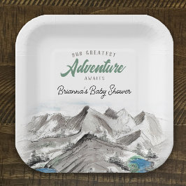 Plato De Papel Aventura a las montañas Baby Shower Forest