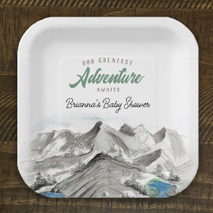 Plato De Papel Aventura a las montañas Baby Shower Forest