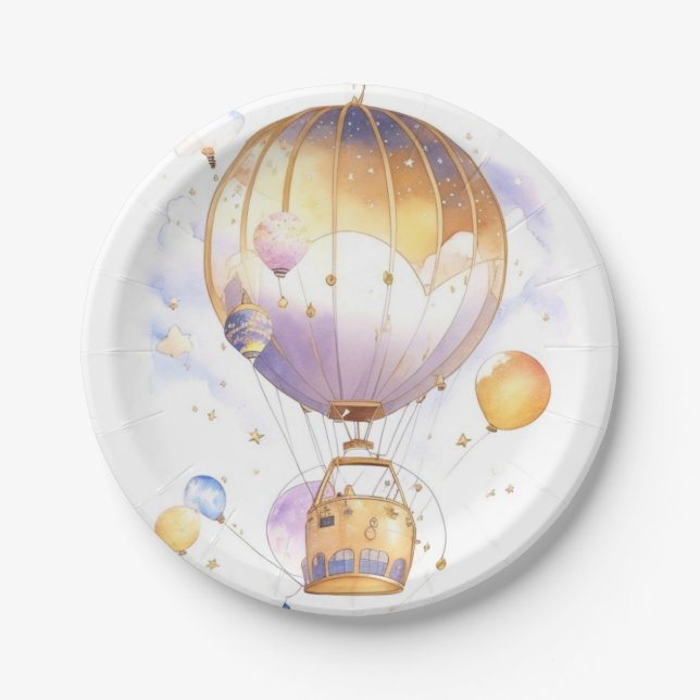 Plato De Papel Aventura celeste: Baby Shower con globo de aire ca (Anverso)