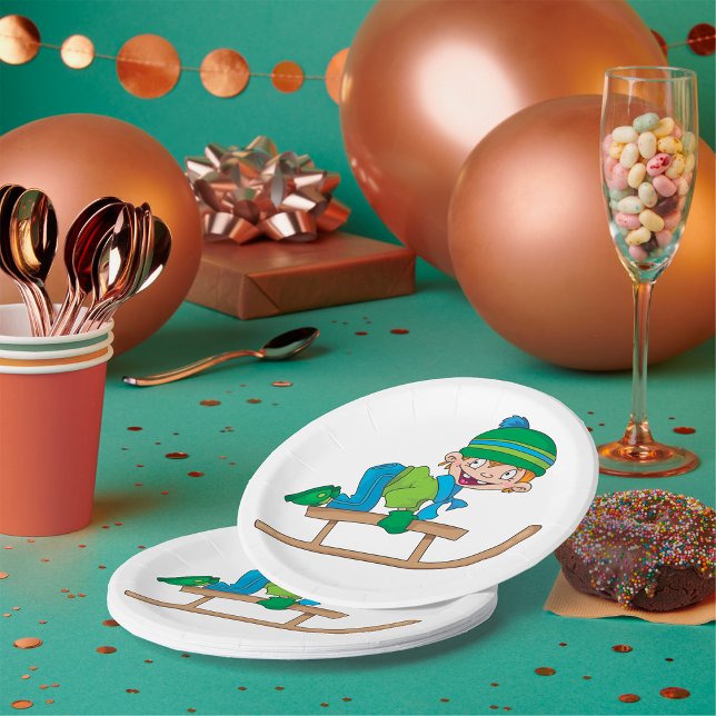 Plato De Papel Aventura de nieve divertida para chico que duerme  (Subido por el creador)