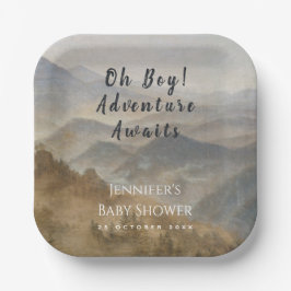 Plato De Papel Aventura en las Montañas Espera Baby Shower
