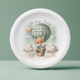 Plato De Papel Aventura Esperando Globo Aerostático Zorro Baby Sh