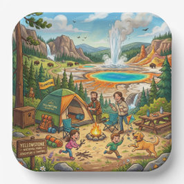 Plato De Papel Aventura Familiar de Camping en Yellowstone