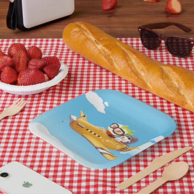 Plato De Papel Aventura voladora con perro (Picnic)